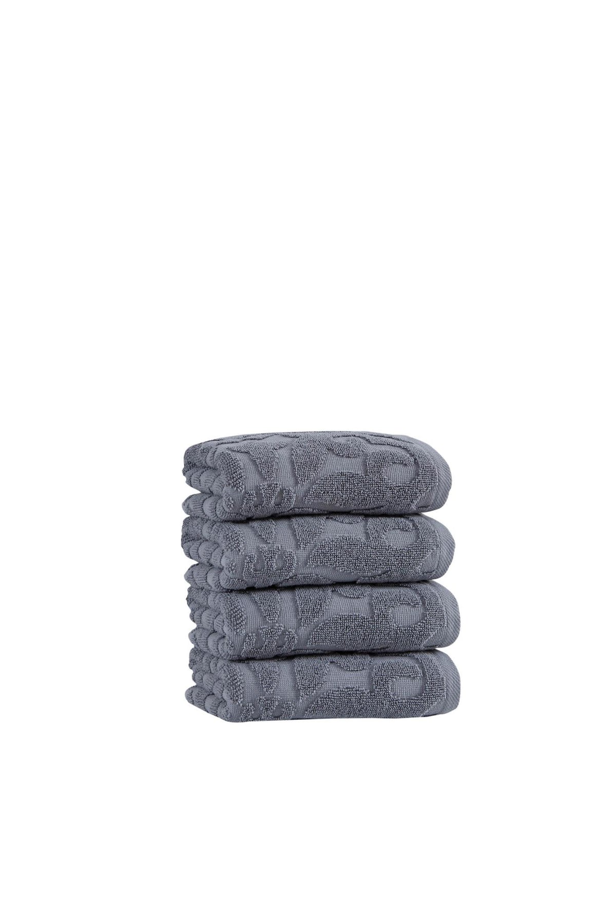 Set of Four Gray Floral Turkish Cotton 16" X 30" Hand Towels - HomeRoots - Flyclothing LLC