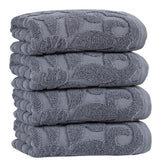 Set of Four Gray Floral Turkish Cotton 16" X 30" Hand Towels - HomeRoots - Flyclothing LLC