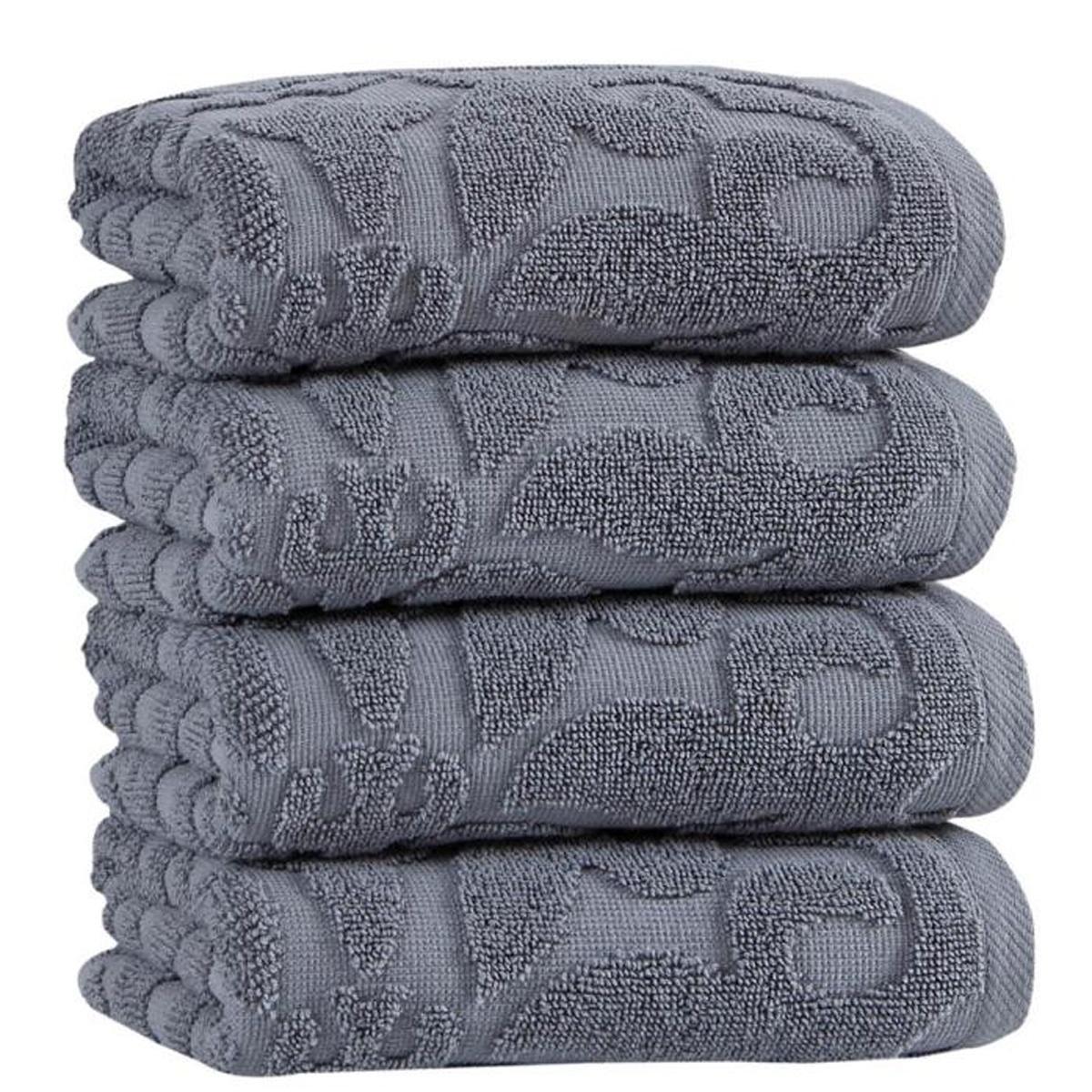 Set of Four Gray Floral Turkish Cotton 16" X 30" Hand Towels - HomeRoots - Flyclothing LLC