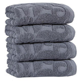 Set of Four Gray Floral Turkish Cotton 16" X 30" Hand Towels - HomeRoots - Flyclothing LLC