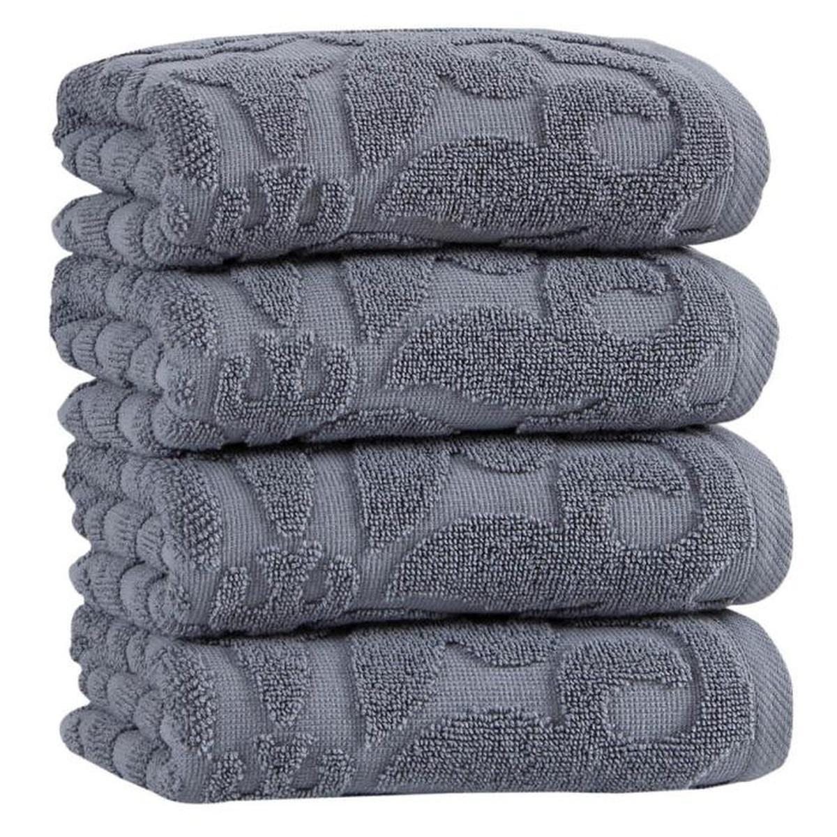 Set of Four Gray Floral Turkish Cotton 16" X 30" Hand Towels - HomeRoots - Flyclothing LLC
