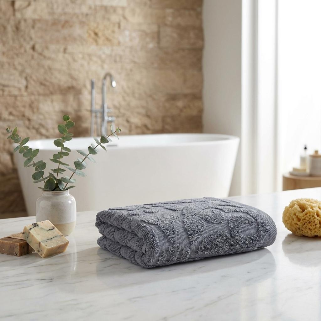 Set of Four Gray Floral Turkish Cotton 16" X 30" Hand Towels - HomeRoots - Flyclothing LLC
