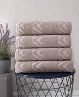 Set of Four Brown Geometric Turkish Cotton 27" X 54" Bath Towels - HomeRoots - Flyclothing LLC