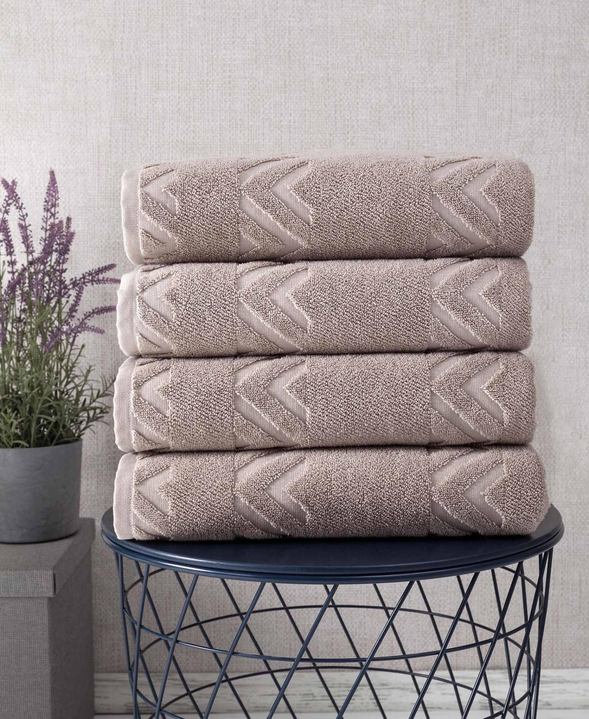 Set of Four Brown Geometric Turkish Cotton 27" X 54" Bath Towels - HomeRoots - Flyclothing LLC