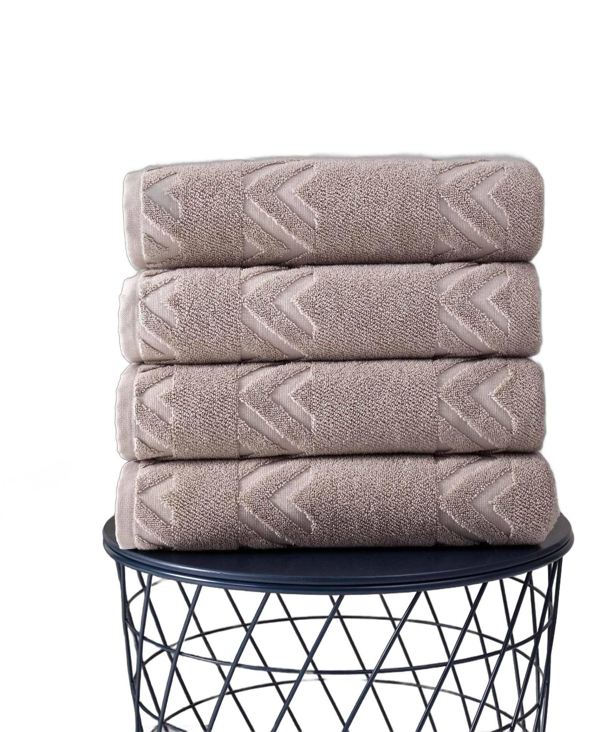 Set of Four Brown Geometric Turkish Cotton 27" X 54" Bath Towels - HomeRoots - Flyclothing LLC