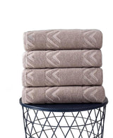 Set of Four Brown Geometric Turkish Cotton 27" X 54" Bath Towels - HomeRoots - Flyclothing LLC