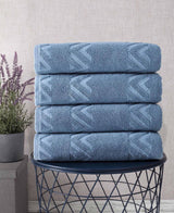 Set of Four Blue Geometric Turkish Cotton 27" X 54" Bath Towels - HomeRoots - Flyclothing LLC