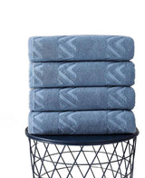 Set of Four Blue Geometric Turkish Cotton 27" X 54" Bath Towels - HomeRoots - Flyclothing LLC