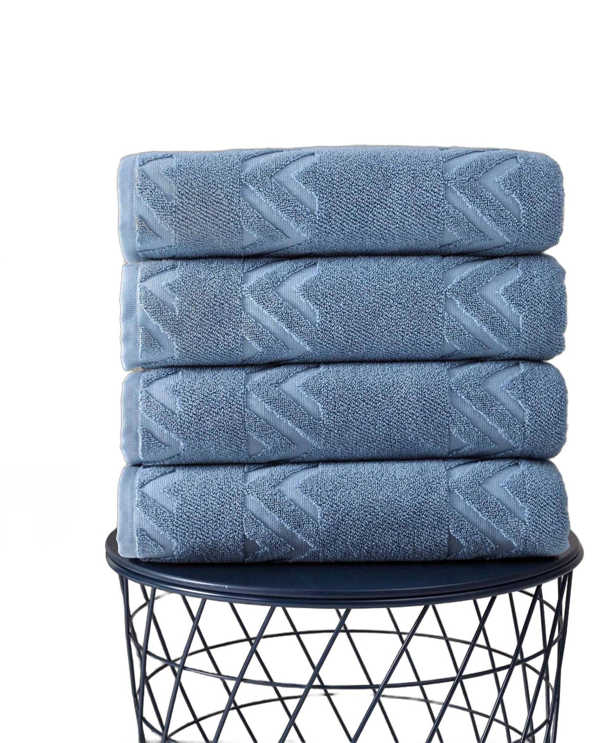 Set of Four Blue Geometric Turkish Cotton 27" X 54" Bath Towels - HomeRoots - Flyclothing LLC
