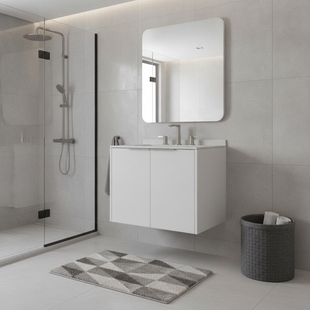 24" White Wood Floating Double Door Bathroom Vanity With Sink - HomeRoots - Flyclothing LLC
