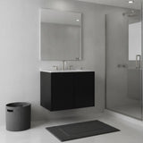 24" Black Wood Floating Double Door Bathroom Vanity With White Sink - HomeRoots - Flyclothing LLC