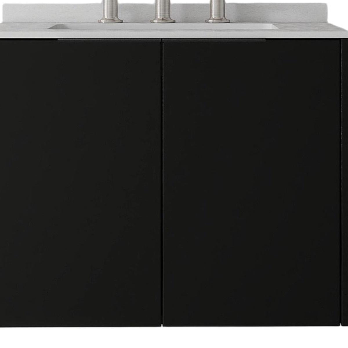 24" Black Wood Floating Double Door Bathroom Vanity With White Sink - HomeRoots - Flyclothing LLC