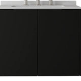 24" Black Wood Floating Double Door Bathroom Vanity With White Sink - HomeRoots - Flyclothing LLC