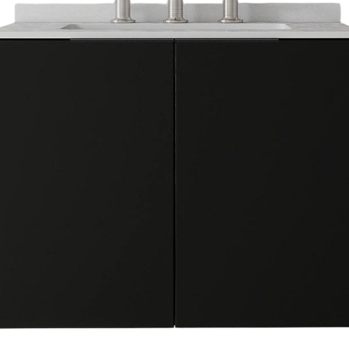 24" Black Wood Floating Double Door Bathroom Vanity With White Sink - HomeRoots - Flyclothing LLC