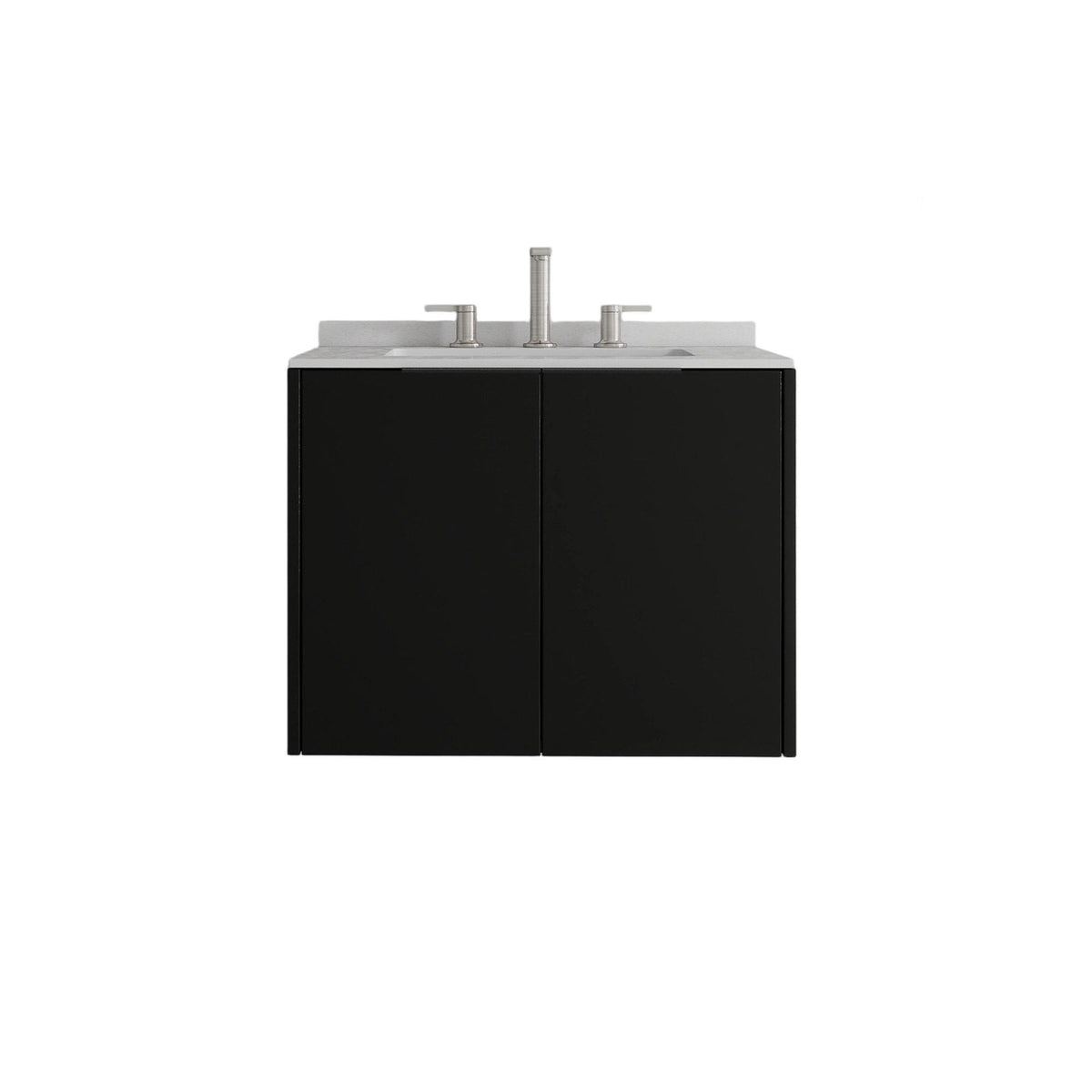 24" Black Wood Floating Double Door Bathroom Vanity With White Sink - HomeRoots - Flyclothing LLC
