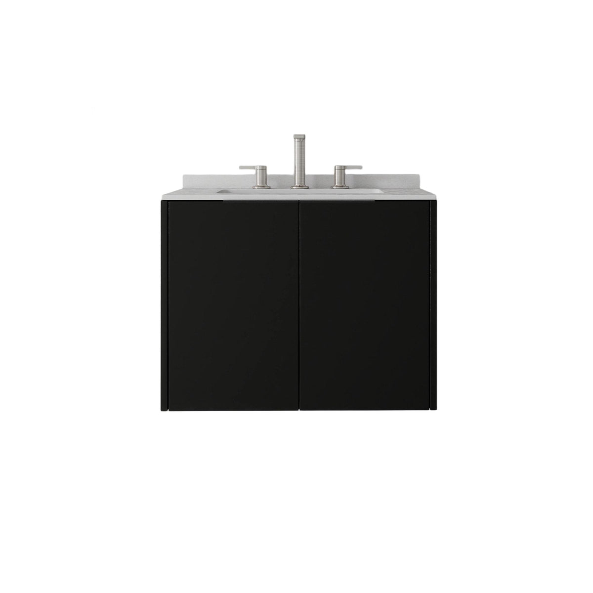 24" Black Wood Floating Double Door Bathroom Vanity With White Sink - HomeRoots - Flyclothing LLC