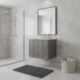 24" Gray Wood Floating Double Door Bathroom Vanity With White Sink - HomeRoots - Flyclothing LLC