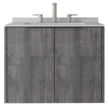 24" Gray Wood Floating Double Door Bathroom Vanity With White Sink - HomeRoots - Flyclothing LLC