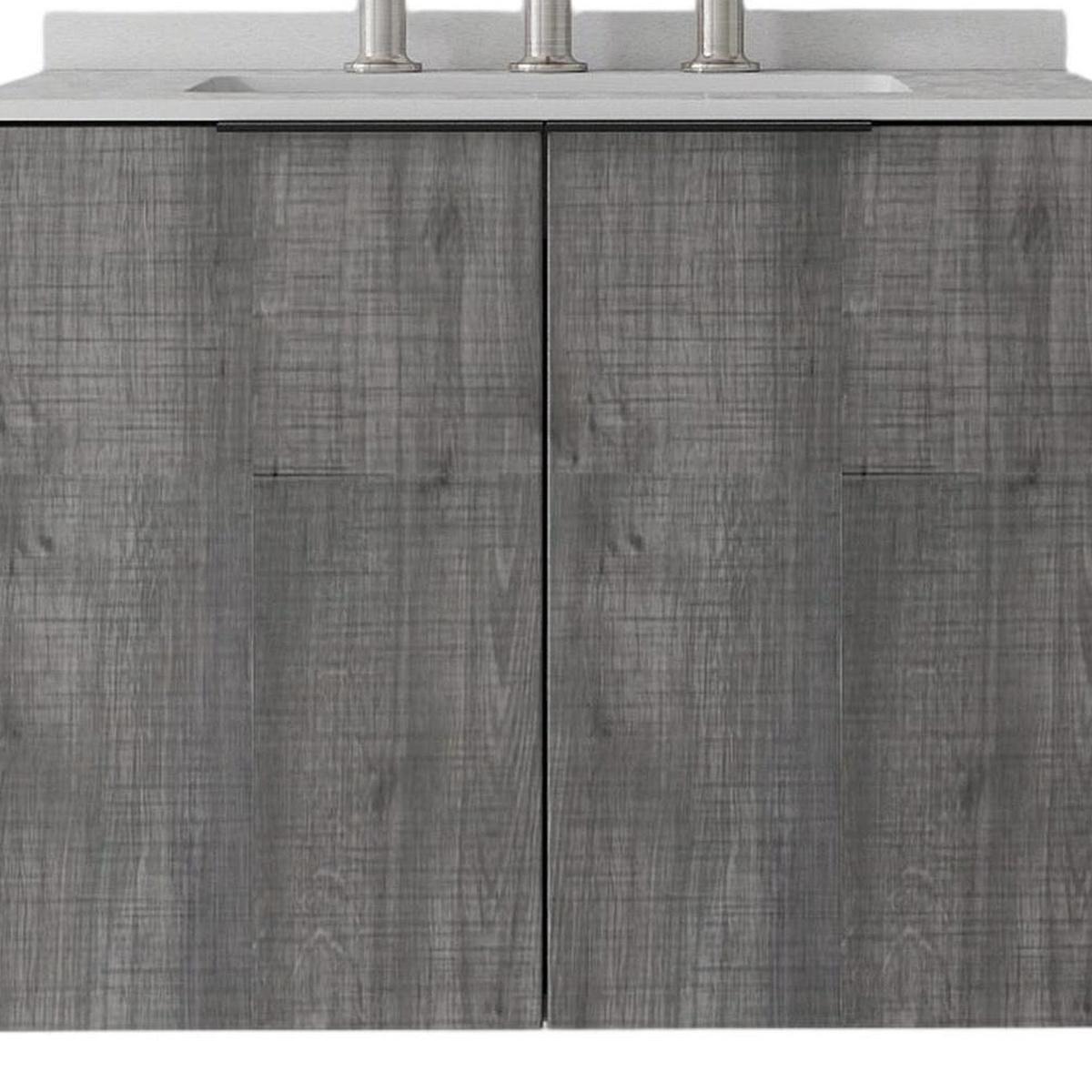 24" Gray Wood Floating Double Door Bathroom Vanity With White Sink - HomeRoots - Flyclothing LLC