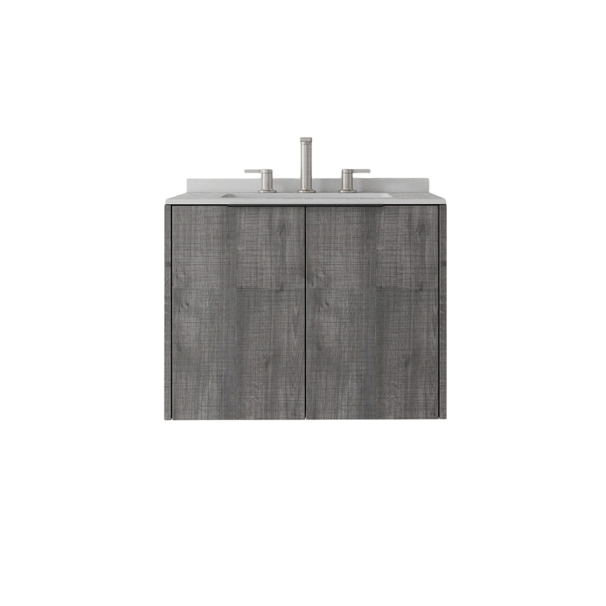 24" Gray Wood Floating Double Door Bathroom Vanity With White Sink - HomeRoots - Flyclothing LLC
