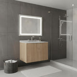 24" Brown Wood Floating Double Door Bathroom Vanity With White Sink - HomeRoots - Flyclothing LLC