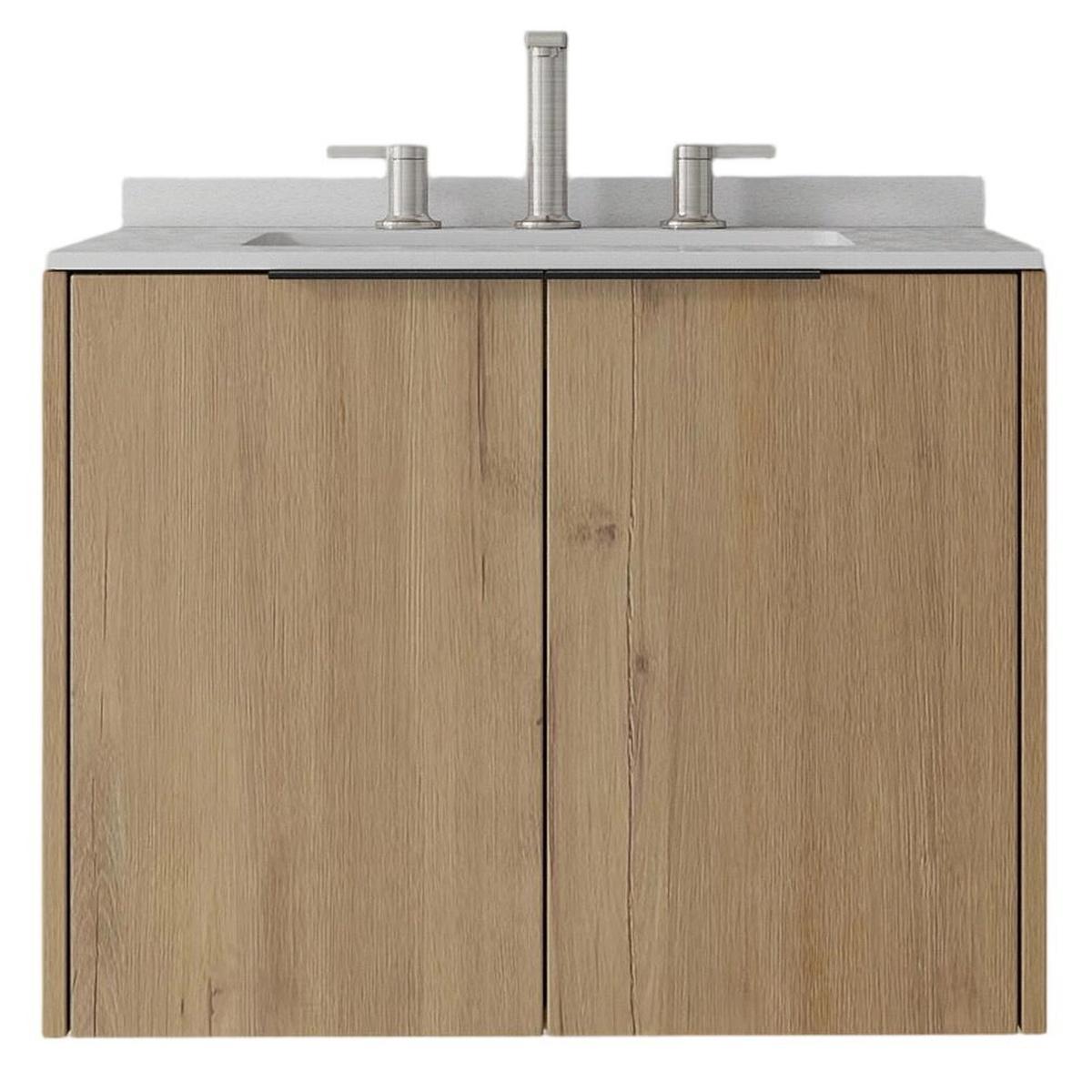 24" Brown Wood Floating Double Door Bathroom Vanity With White Sink - HomeRoots - Flyclothing LLC