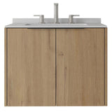 24" Brown Wood Floating Double Door Bathroom Vanity With White Sink - HomeRoots - Flyclothing LLC