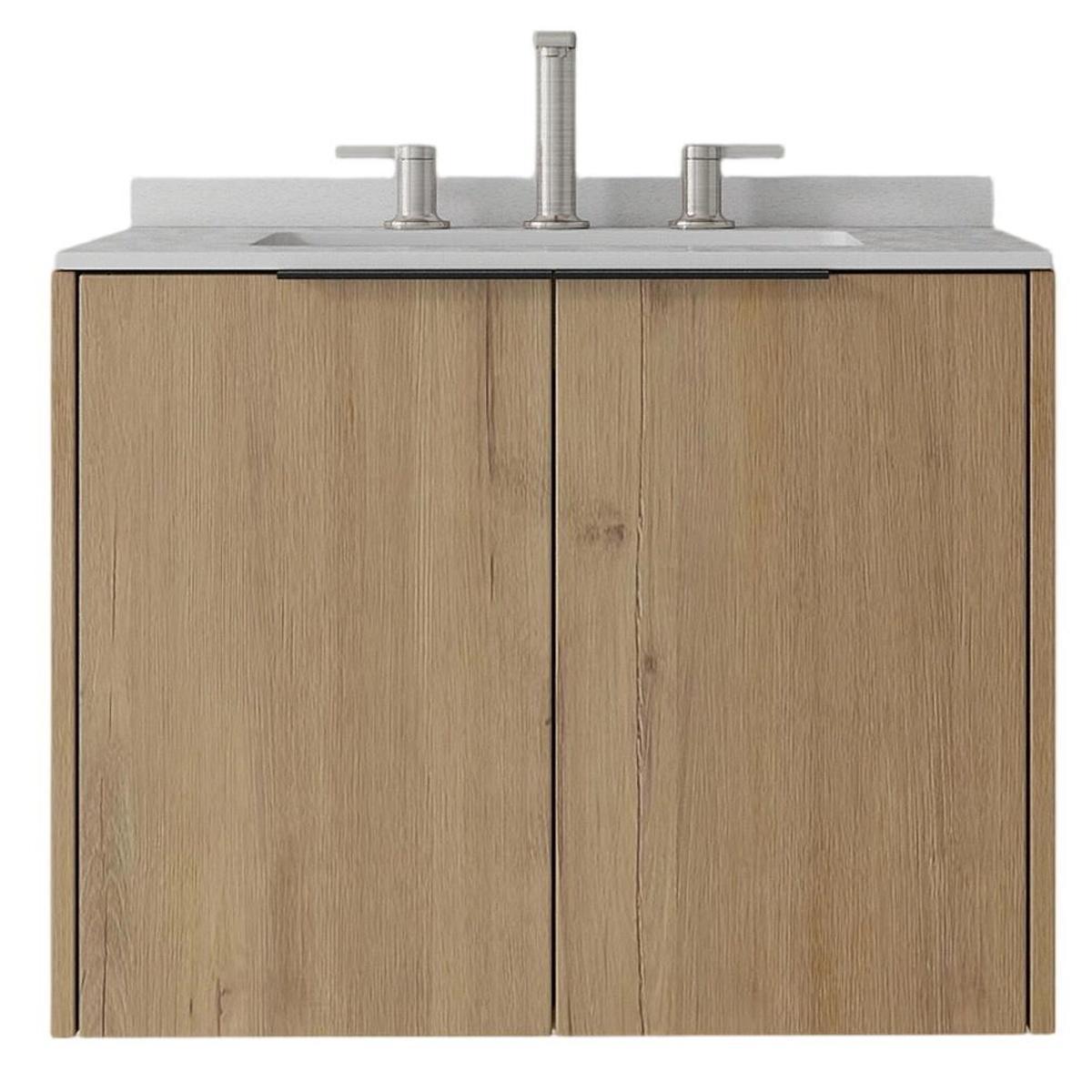 24" Brown Wood Floating Double Door Bathroom Vanity With White Sink - HomeRoots - Flyclothing LLC
