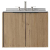 24" Brown Wood Floating Double Door Bathroom Vanity With White Sink - HomeRoots - Flyclothing LLC