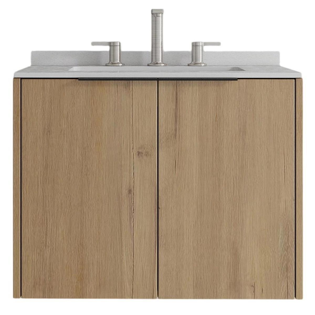 24" Brown Wood Floating Double Door Bathroom Vanity With White Sink - HomeRoots - Flyclothing LLC