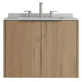 24" Brown Wood Floating Double Door Bathroom Vanity With White Sink - HomeRoots - Flyclothing LLC