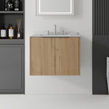 24" Brown Wood Floating Double Door Bathroom Vanity With White Sink - HomeRoots - Flyclothing LLC