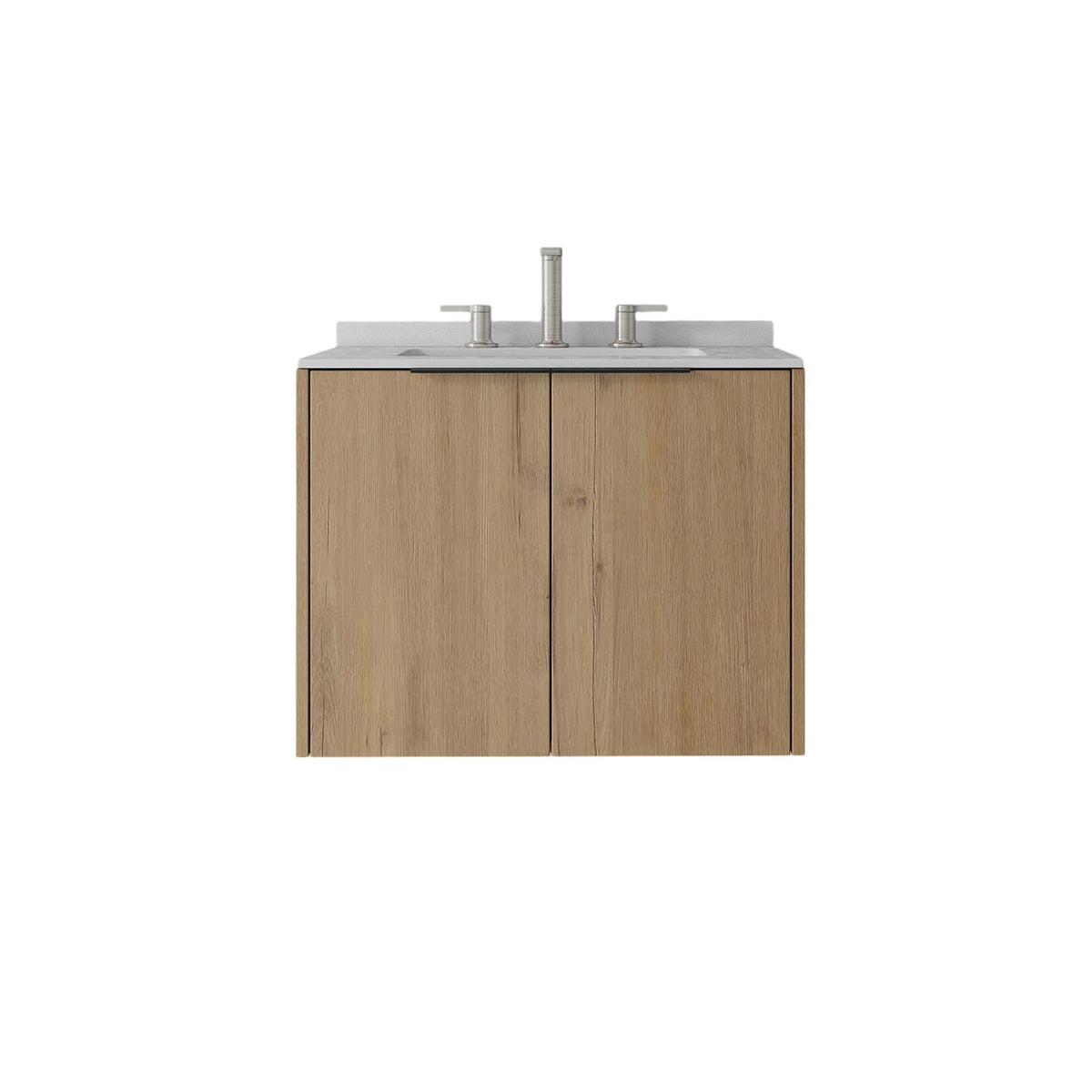 24" Brown Wood Floating Double Door Bathroom Vanity With White Sink - HomeRoots - Flyclothing LLC