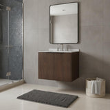 24" Brown Wood Floating Double Door Bathroom Vanity With White Sink - HomeRoots - Flyclothing LLC