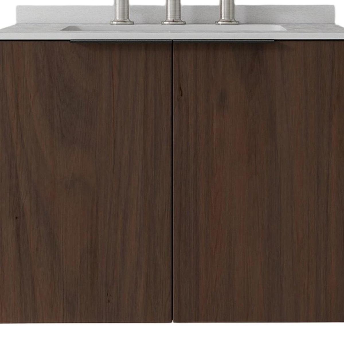 24" Brown Wood Floating Double Door Bathroom Vanity With White Sink - HomeRoots - Flyclothing LLC