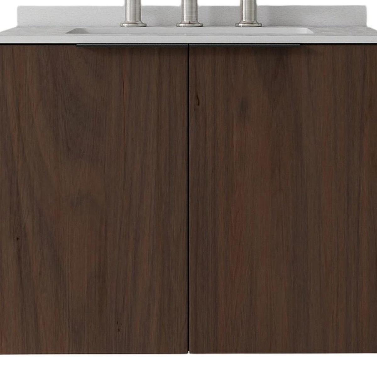 24" Brown Wood Floating Double Door Bathroom Vanity With White Sink - HomeRoots - Flyclothing LLC
