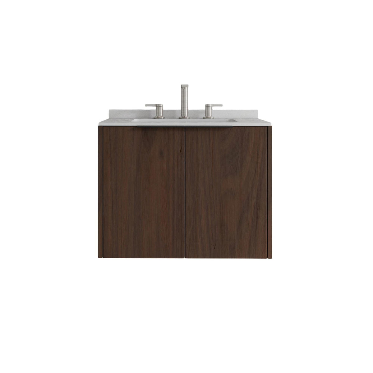 24" Brown Wood Floating Double Door Bathroom Vanity With White Sink - HomeRoots - Flyclothing LLC