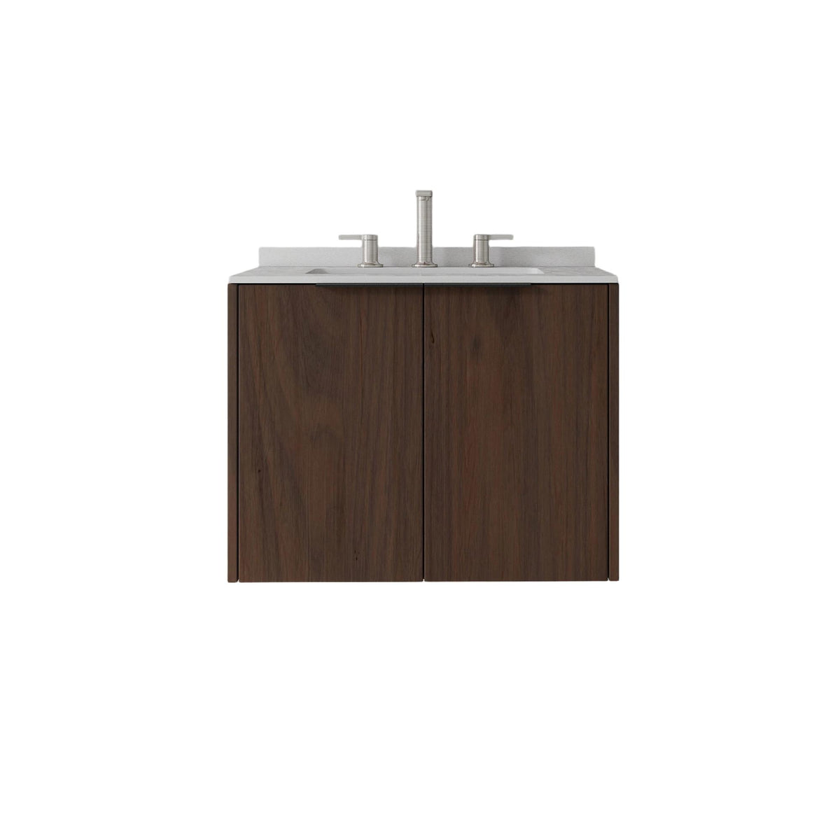 24" Brown Wood Floating Double Door Bathroom Vanity With White Sink - HomeRoots - Flyclothing LLC
