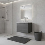 24" Gray Wood Floating Double Door Bathroom Vanity With White Sink - HomeRoots - Flyclothing LLC