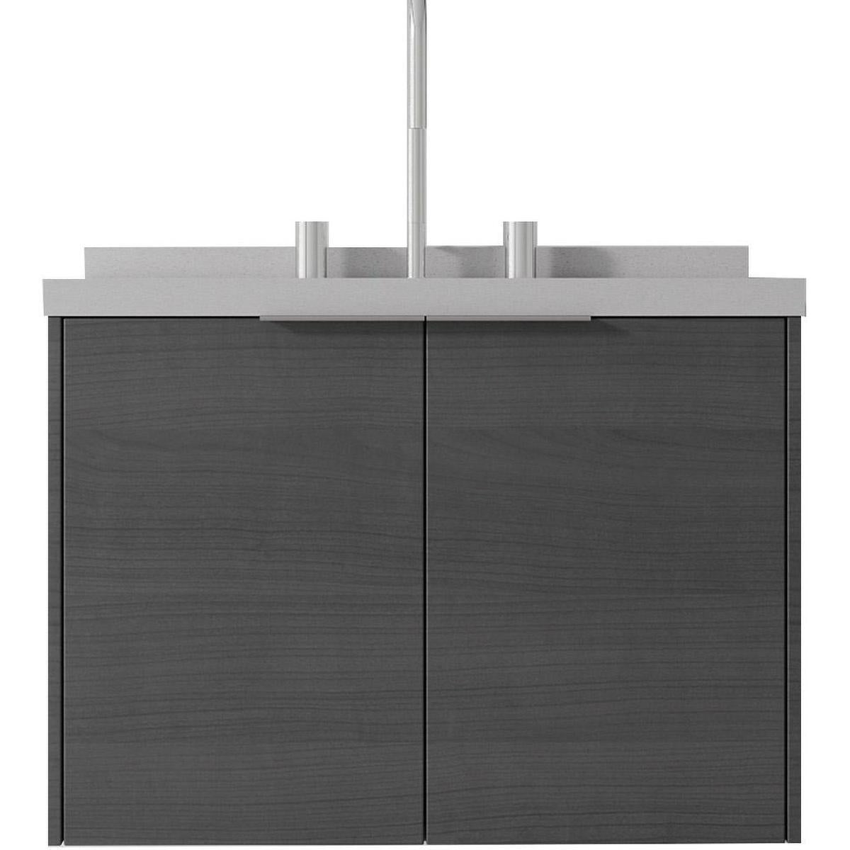 24" Gray Wood Floating Double Door Bathroom Vanity With White Sink - HomeRoots - Flyclothing LLC