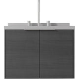 24" Gray Wood Floating Double Door Bathroom Vanity With White Sink - HomeRoots - Flyclothing LLC