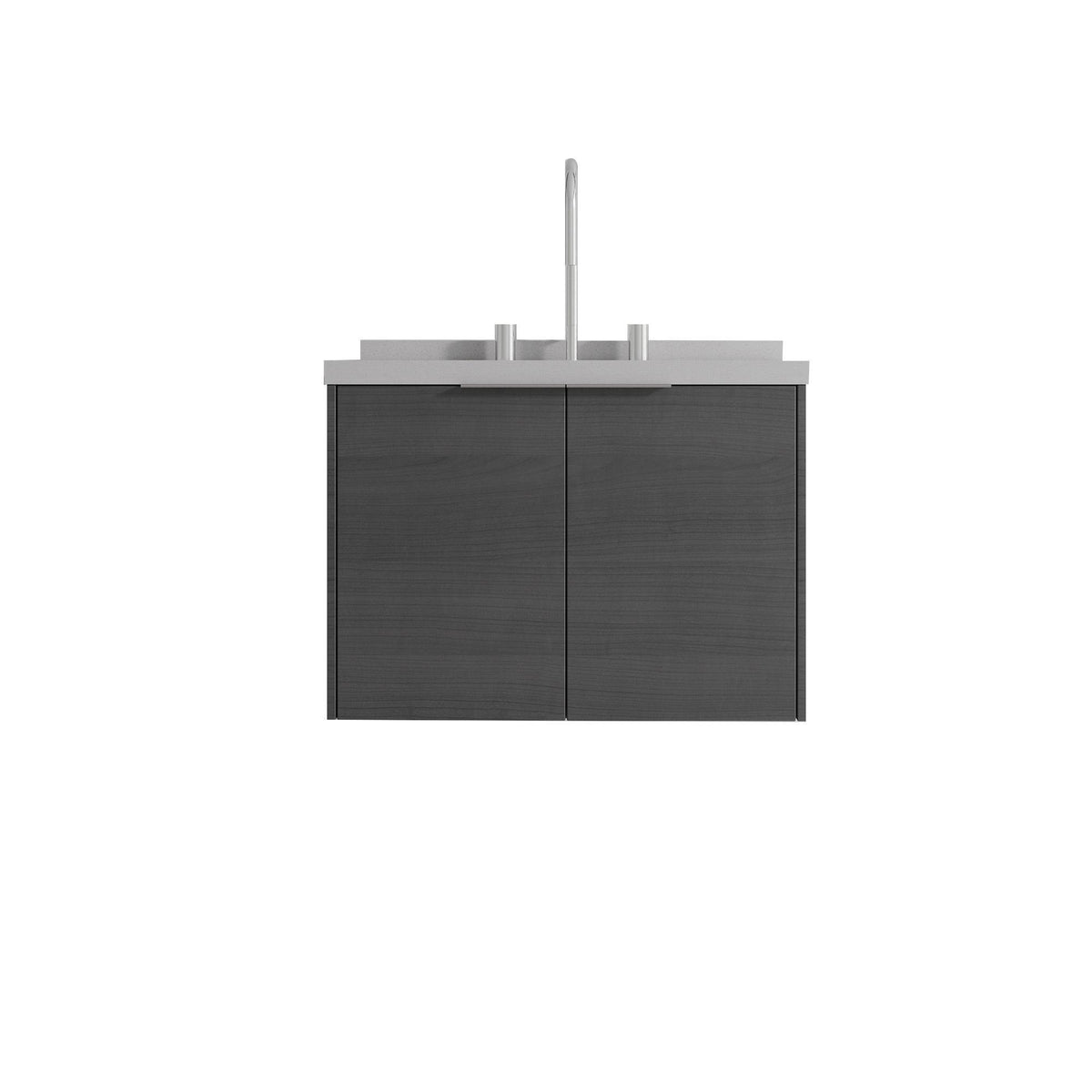 24" Gray Wood Floating Double Door Bathroom Vanity With White Sink - HomeRoots - Flyclothing LLC