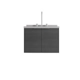 24" Gray Wood Floating Double Door Bathroom Vanity With White Sink - HomeRoots - Flyclothing LLC