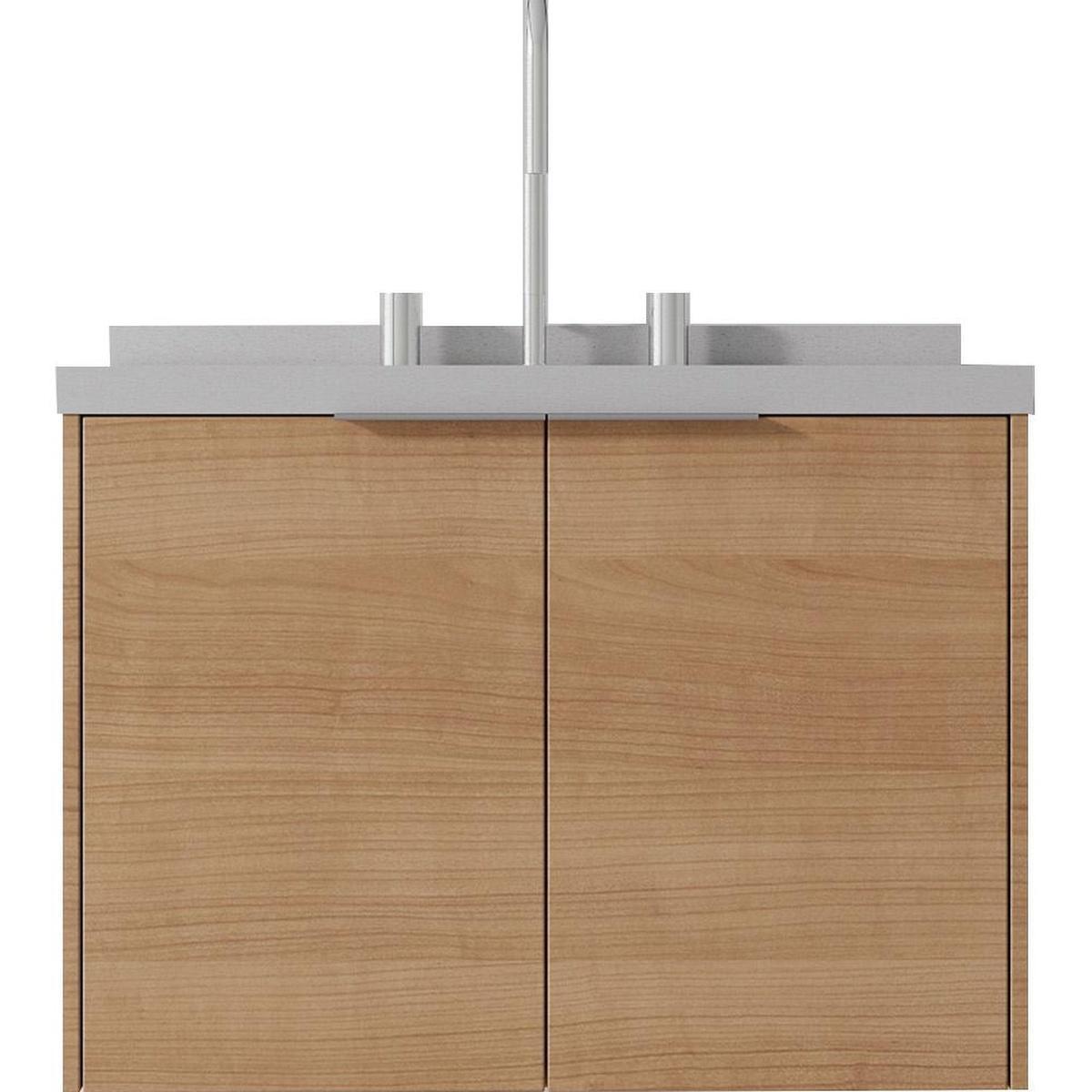 24" Brown Wood Floating Double Door Bathroom Vanity With White Sink - HomeRoots - Flyclothing LLC