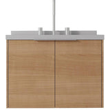 24" Brown Wood Floating Double Door Bathroom Vanity With White Sink - HomeRoots - Flyclothing LLC