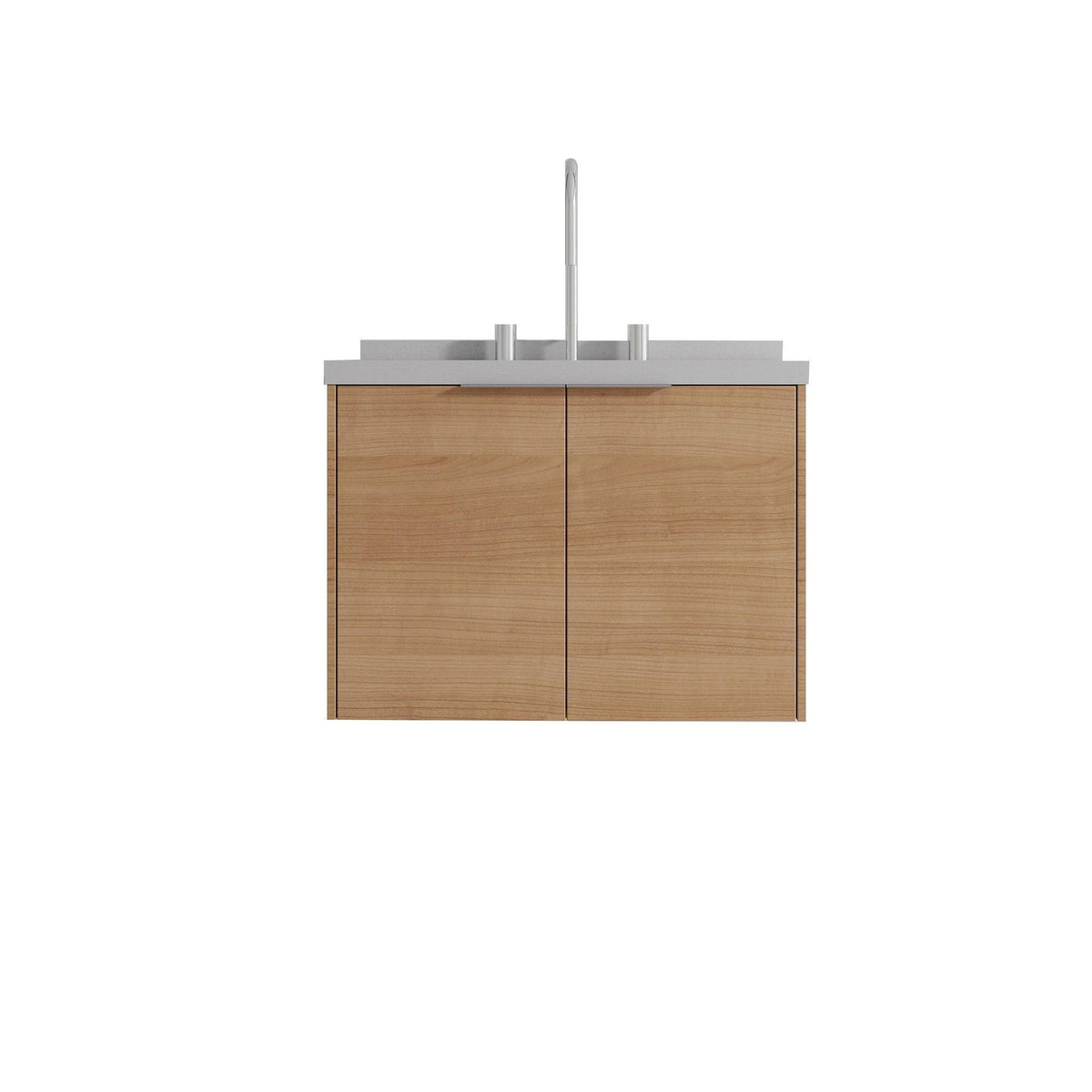 24" Brown Wood Floating Double Door Bathroom Vanity With White Sink - HomeRoots - Flyclothing LLC
