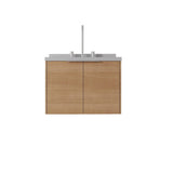 24" Brown Wood Floating Double Door Bathroom Vanity With White Sink - HomeRoots - Flyclothing LLC