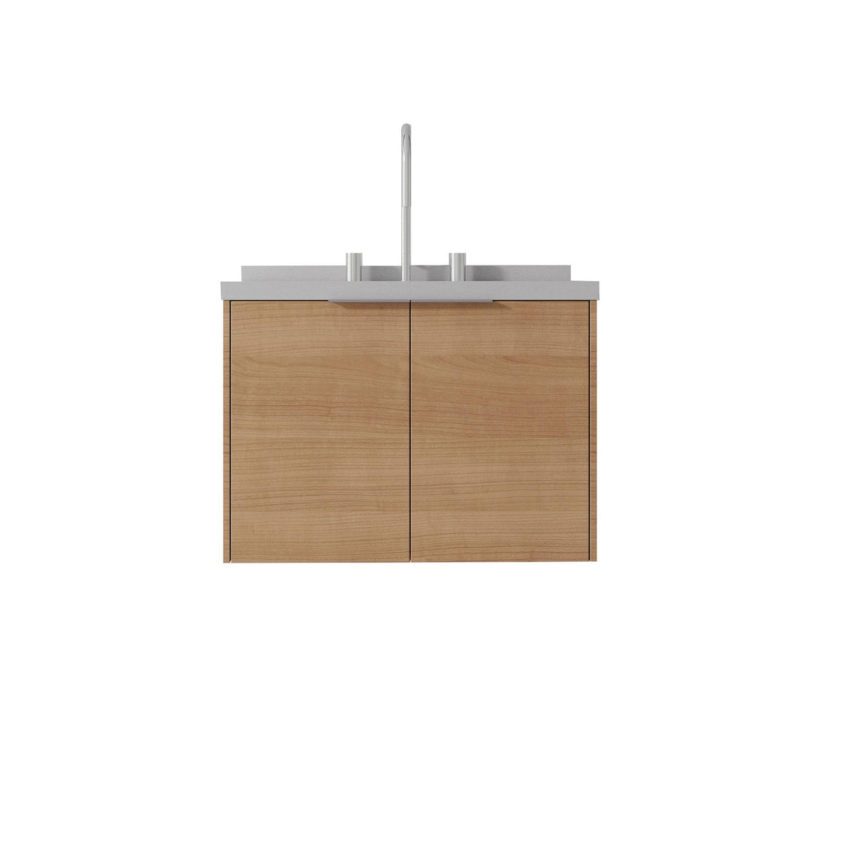 24" Brown Wood Floating Double Door Bathroom Vanity With White Sink - HomeRoots - Flyclothing LLC
