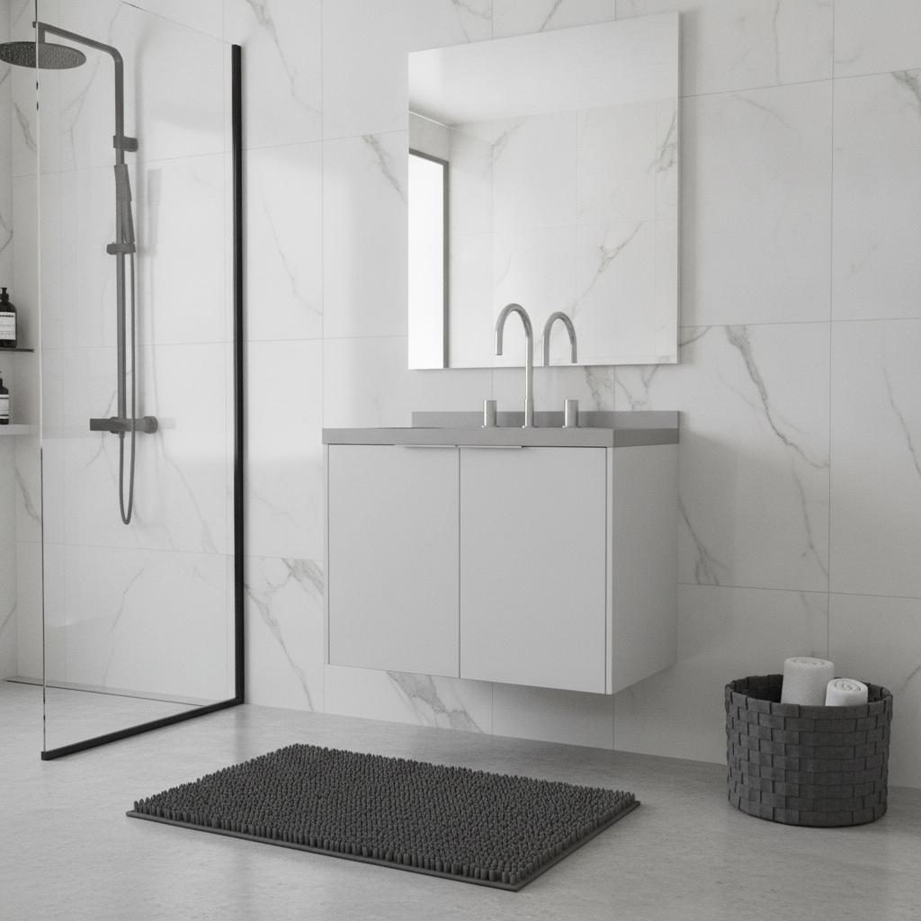24" White Wood Floating Double Door Bathroom Vanity With Sink - HomeRoots - Flyclothing LLC
