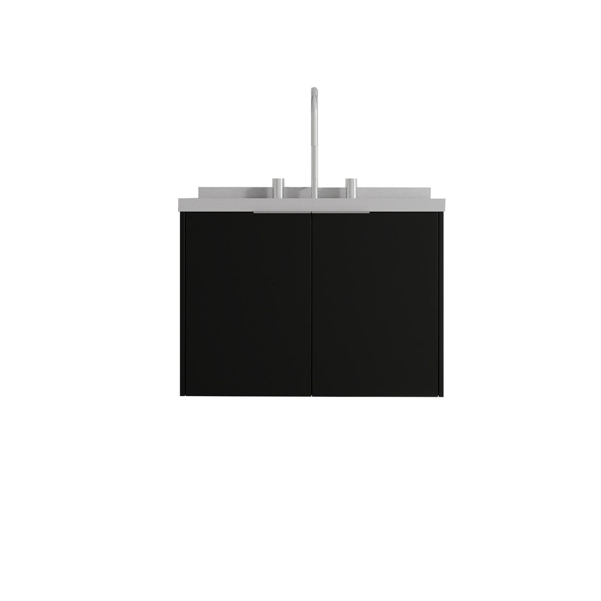 24" Black Wood Floating Double Door Bathroom Vanity With White Sink - HomeRoots - Flyclothing LLC